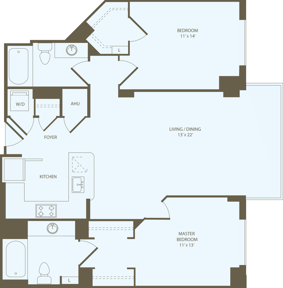2 Bedrooms N_RW floorplan