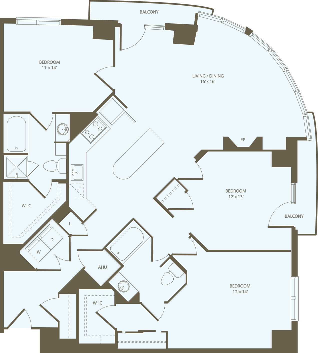 3+Bedroom A with Fireplace floorplan