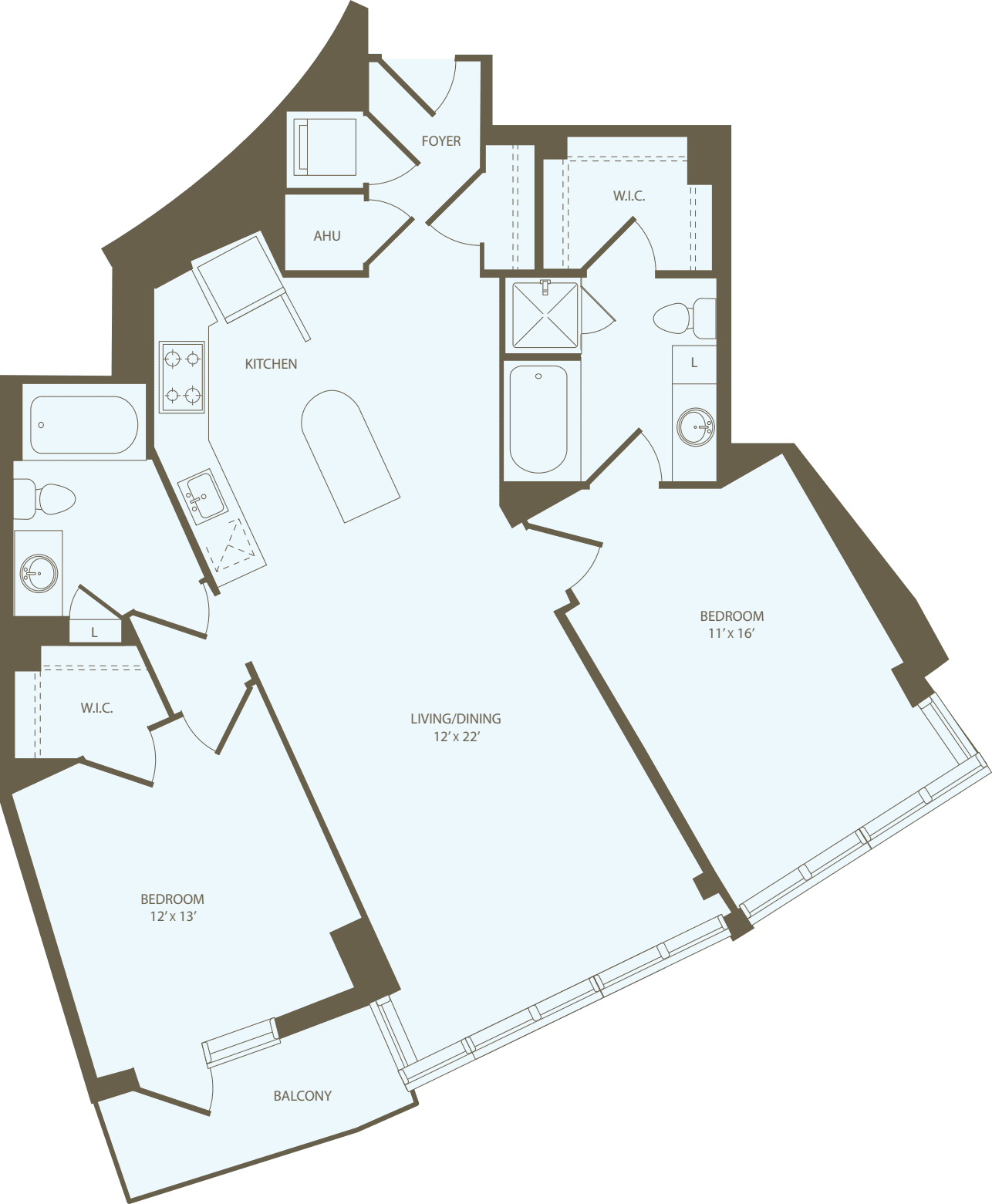 2 bedroom Z with Wall floorplan
