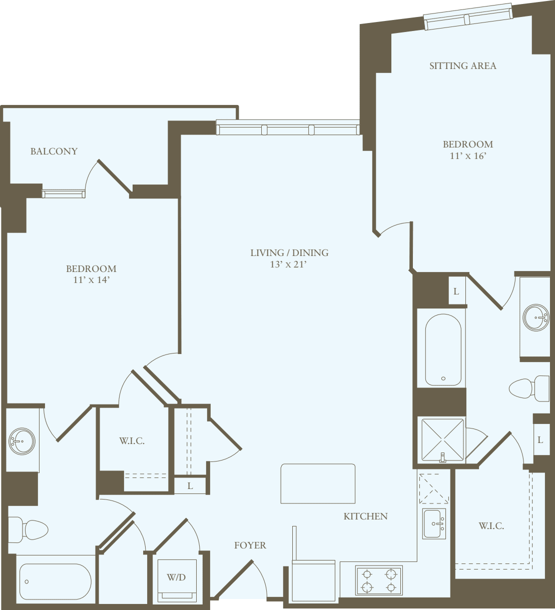 2 Bedrooms Q floorplan