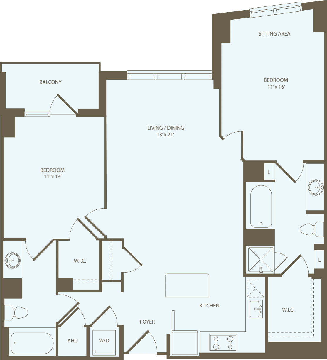 2 Bedrooms R floorplan