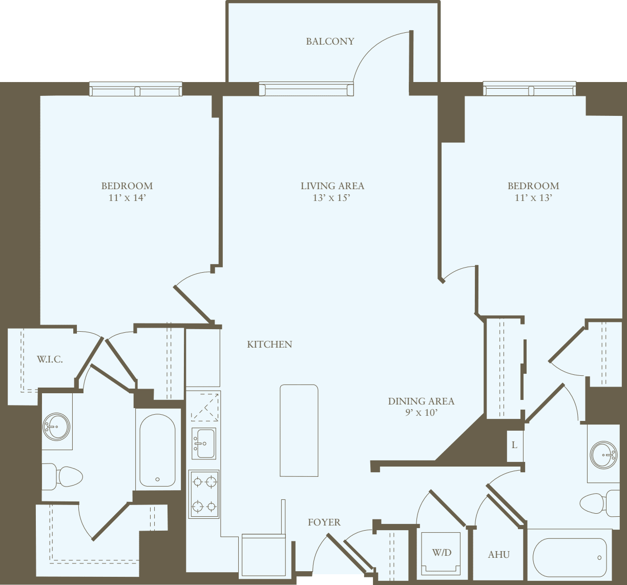 2 Bedrooms T floorplan