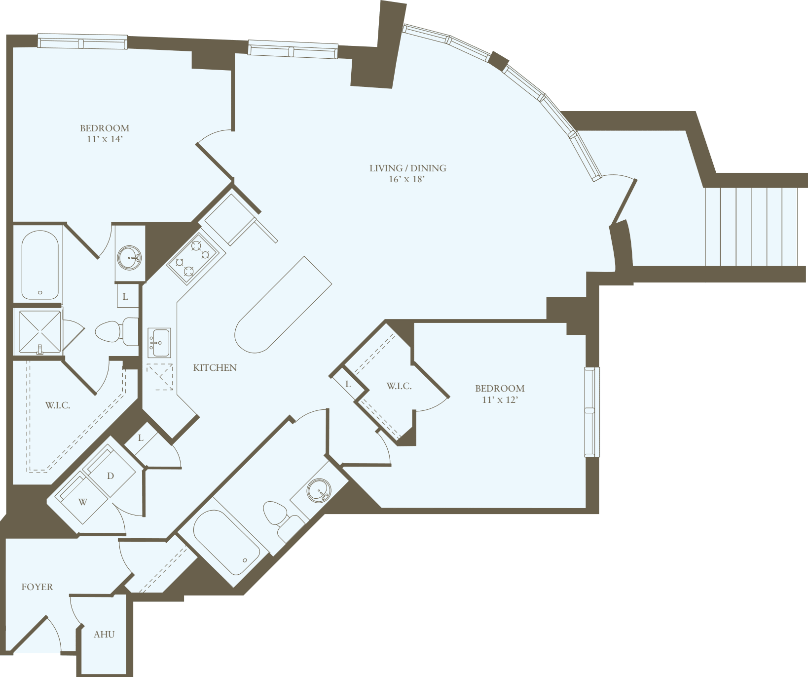 2 Bedrooms OO floorplan