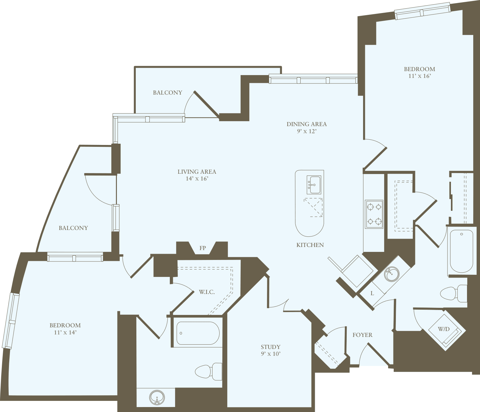 2 Bedrooms UU floorplan