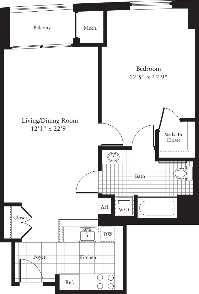 1 Bedroom J floorplan