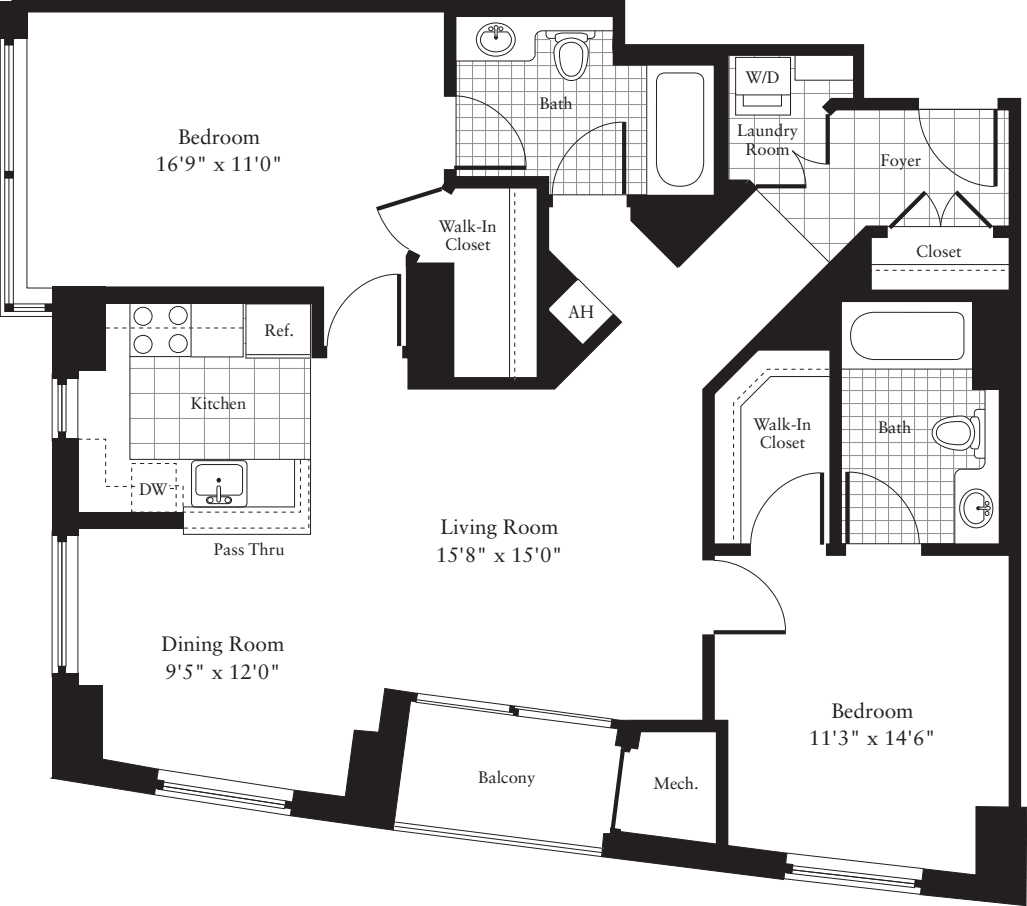 2 Bedrooms L floorplan