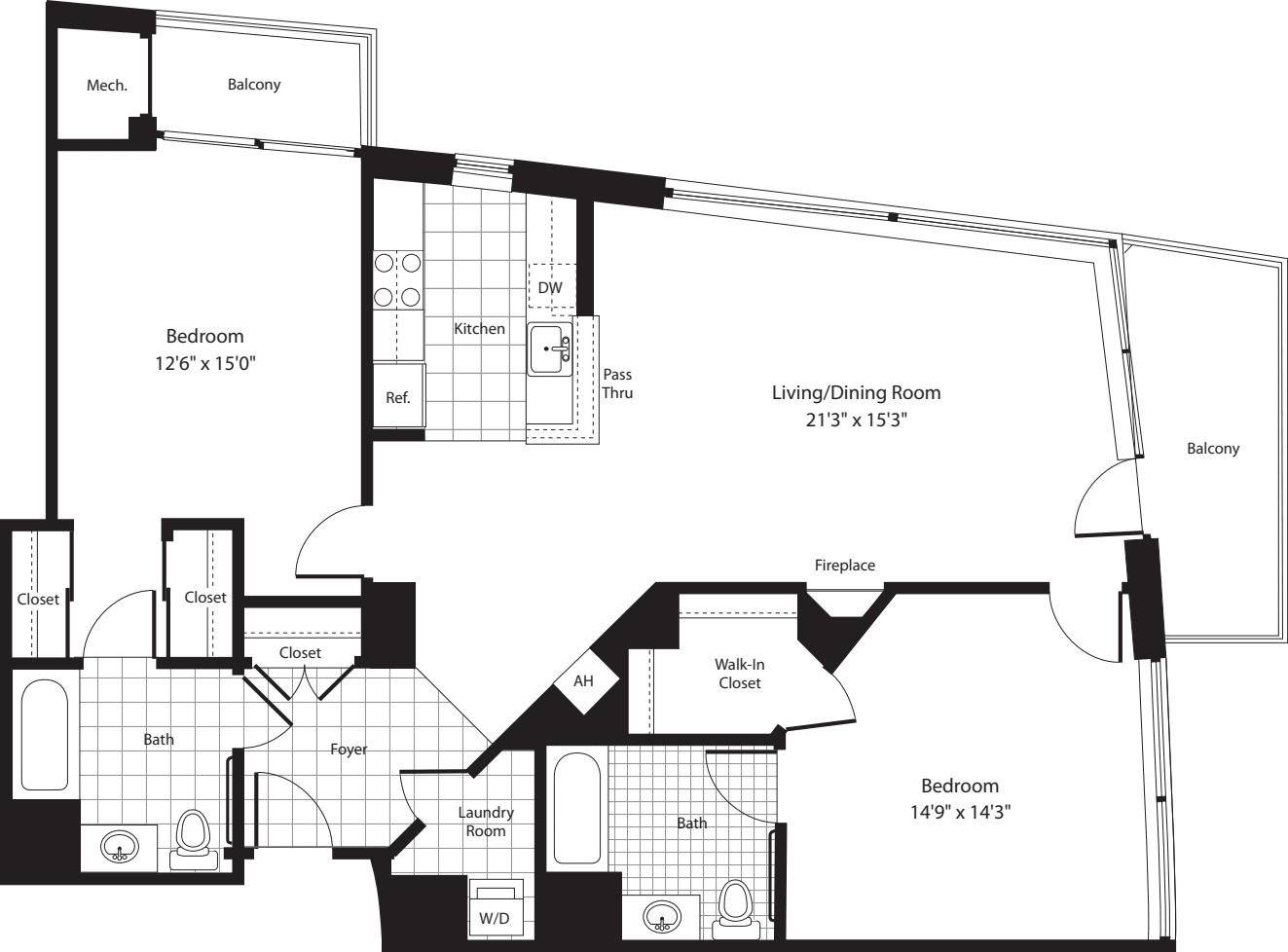 2 Bedrooms M floorplan