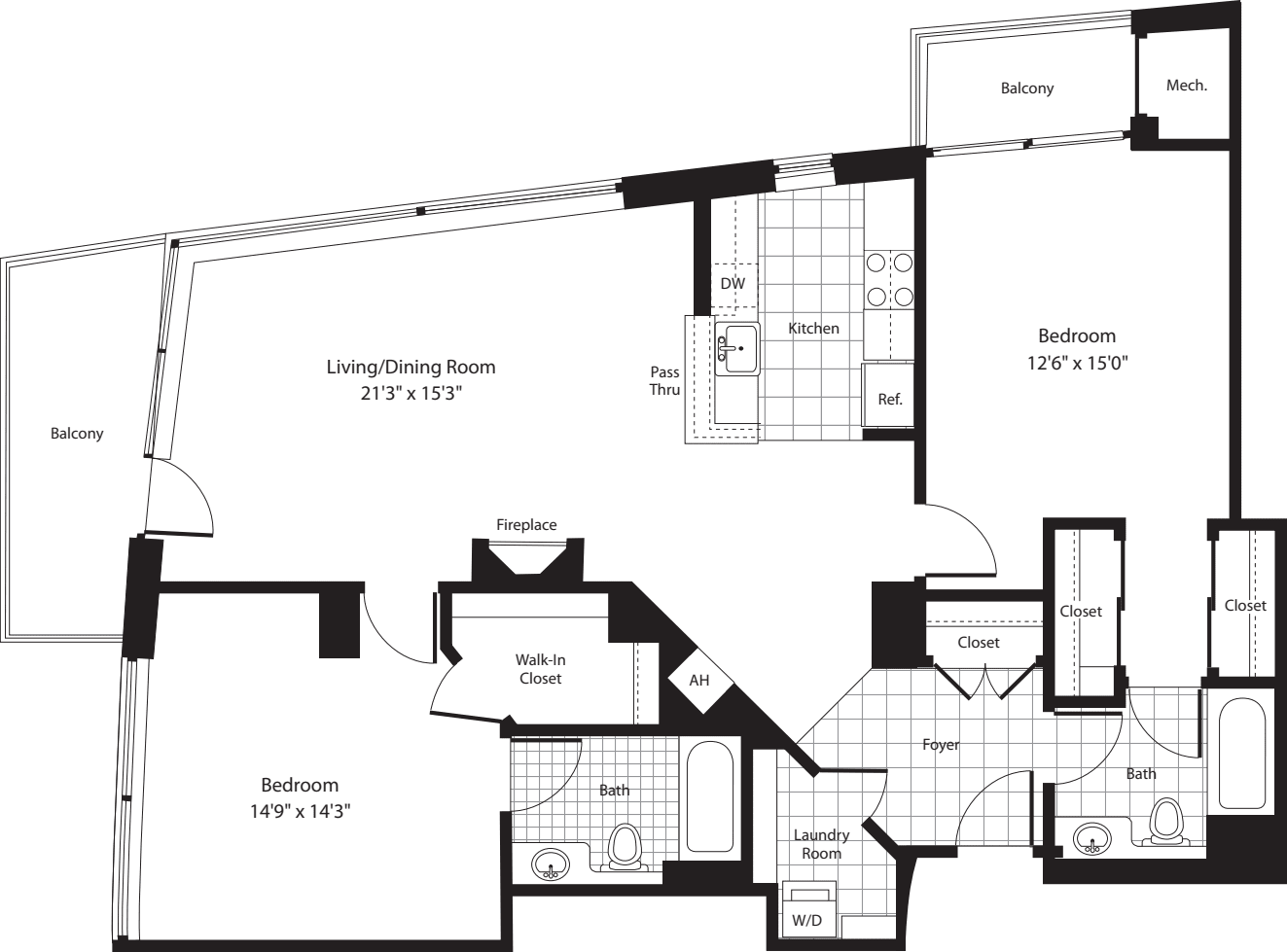 2 Bedrooms O floorplan
