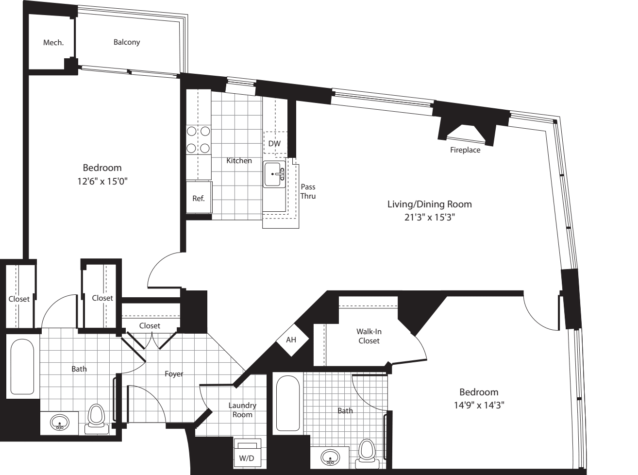 2 Bedrooms Q floorplan