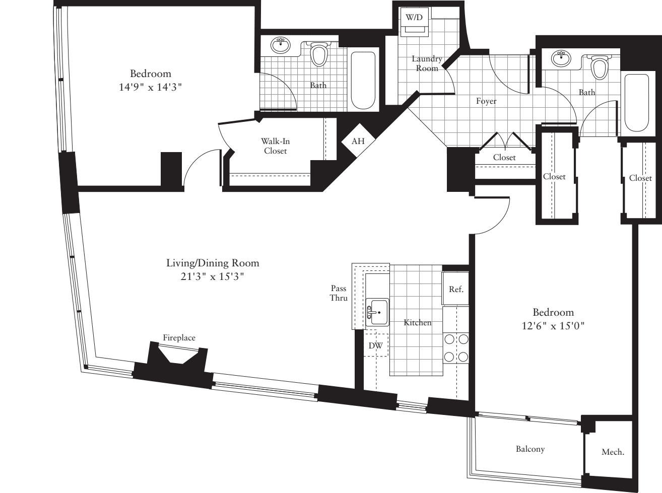 2 Bedrooms T floorplan