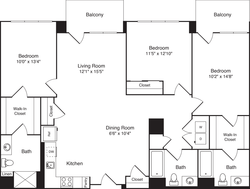 The Flats 3 Bedrooms A2 floorplan