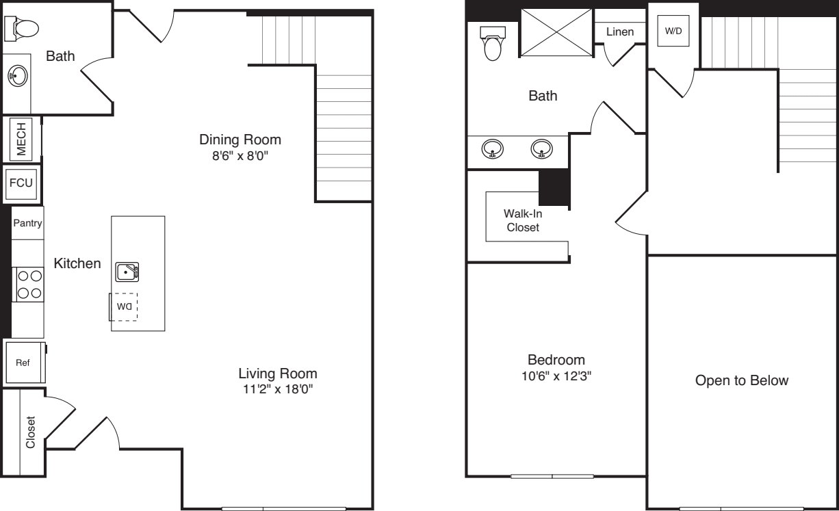 The Flats 1 Bedroom BC Loft floorplan