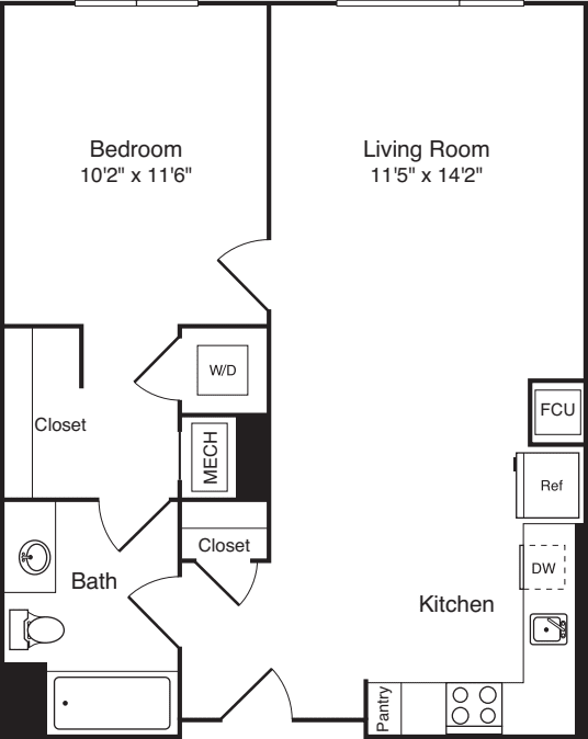 The Flats 1 Bedroom E2 floorplan
