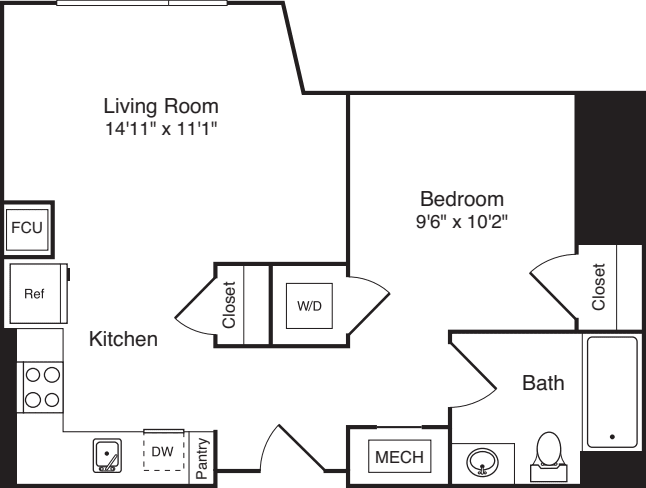 The Flats Studio E floorplan