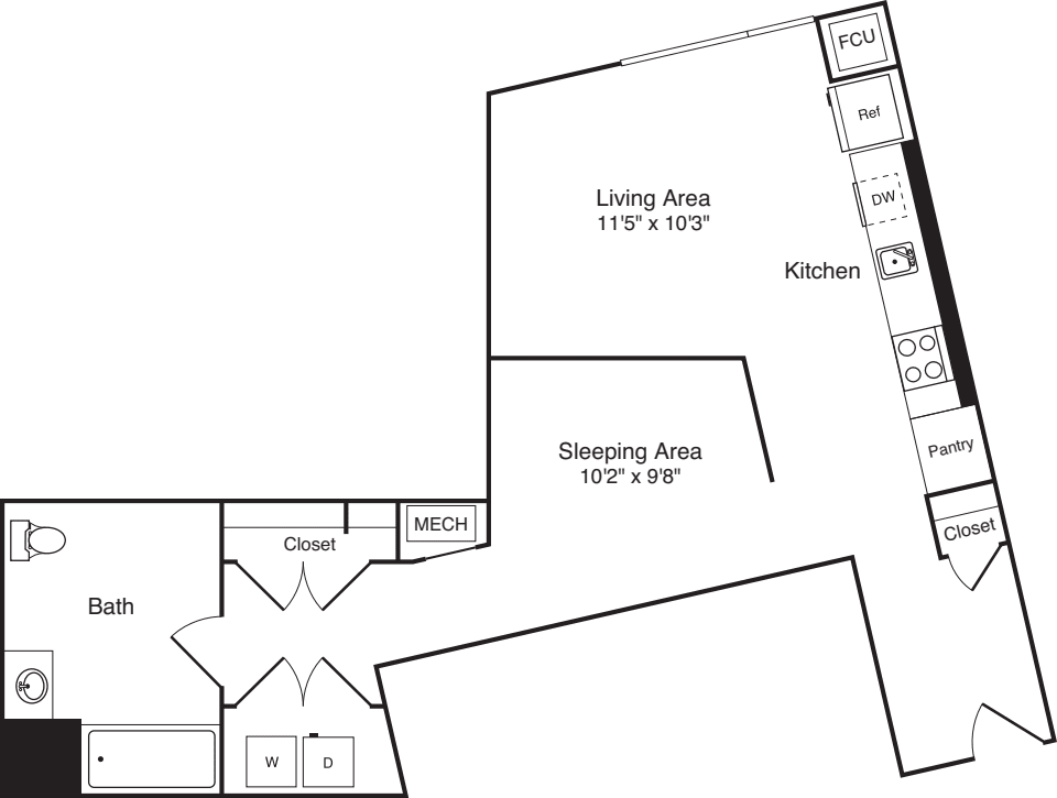 The Flats Studio F2 floorplan