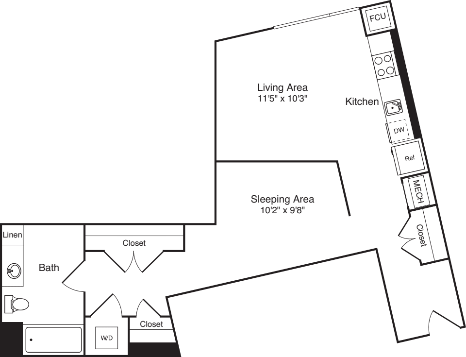 The Flats Studio F3 floorplan