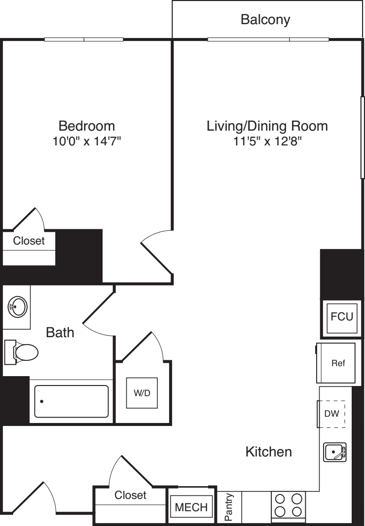 The Flats 1 Bedroom B with Balcony floorplan