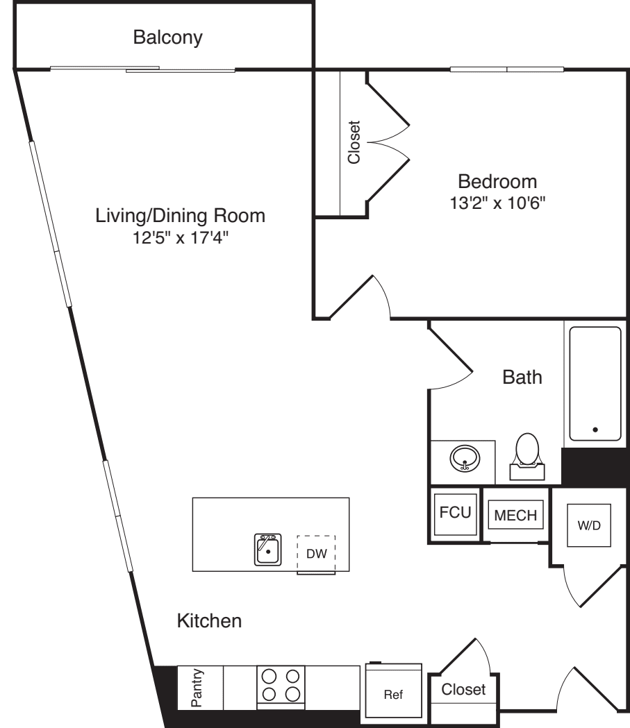 The Flats 1 Bedroom G with Balcony floorplan