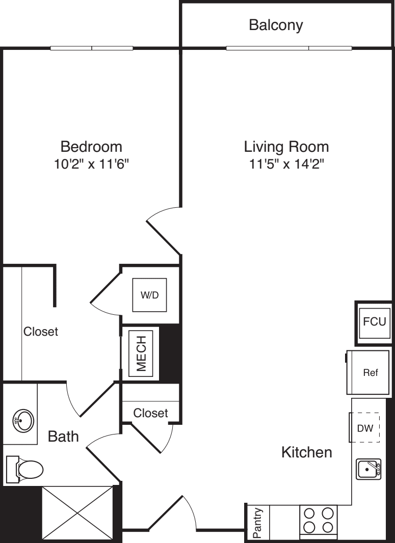The Flats 1E with Balcony floorplan