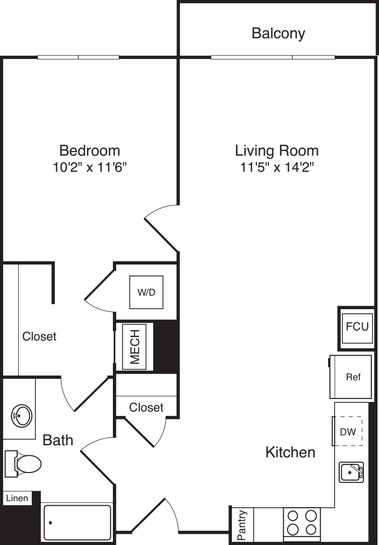 The Flats 1 Bedroom E2 with Balcony floorplan