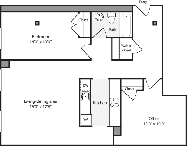 The Lofts 1 Bedroom K floorplan