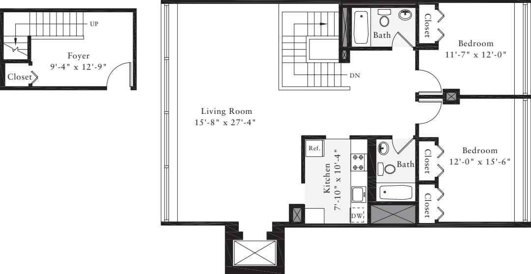 The Lofts 2 Bedrooms DD floorplan