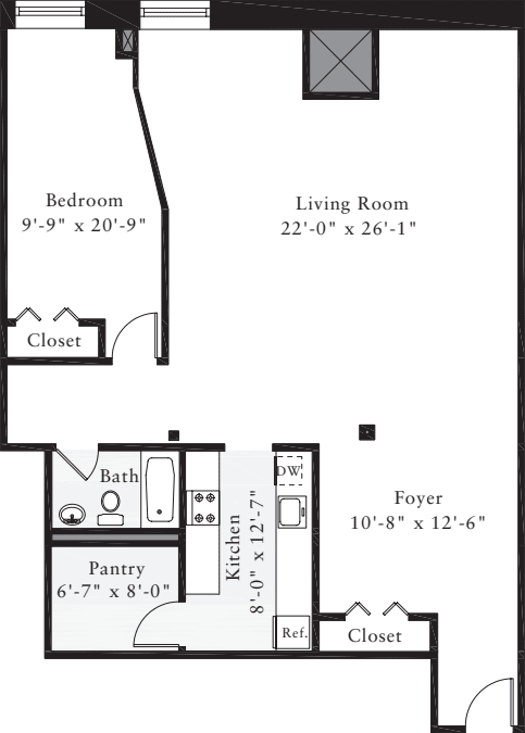 The Lofts 1 Bedroom L floorplan
