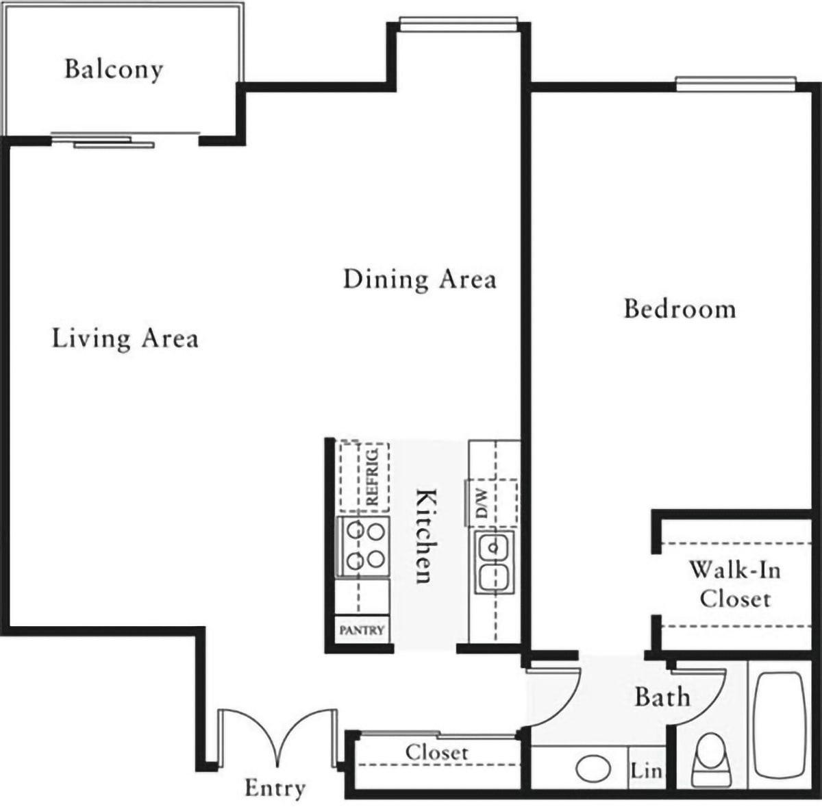 1 Bedroom L - No W/D floorplan