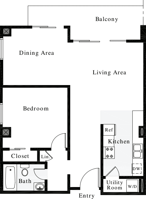 1 Bedroom B floorplan