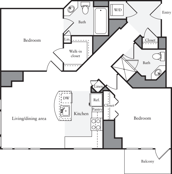 2 Bedrooms B No Balcony (14D) floorplan