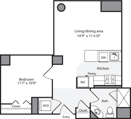 1 Bedroom A No Balcony (6J) floorplan