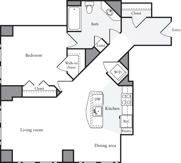 1 Bedroom L floorplan