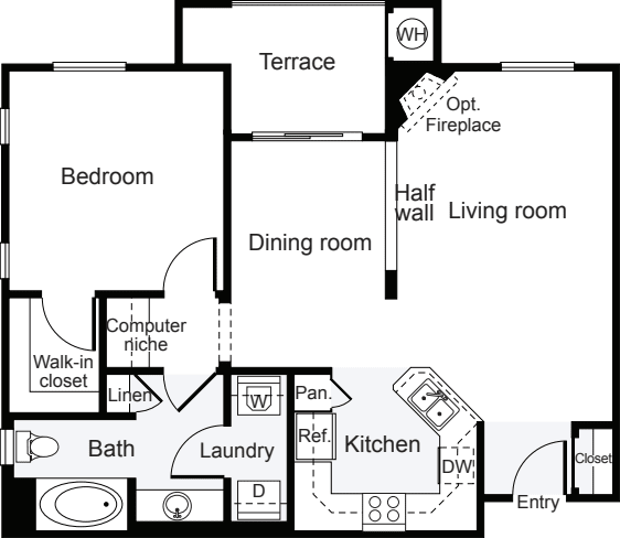 1 Bedroom D floorplan