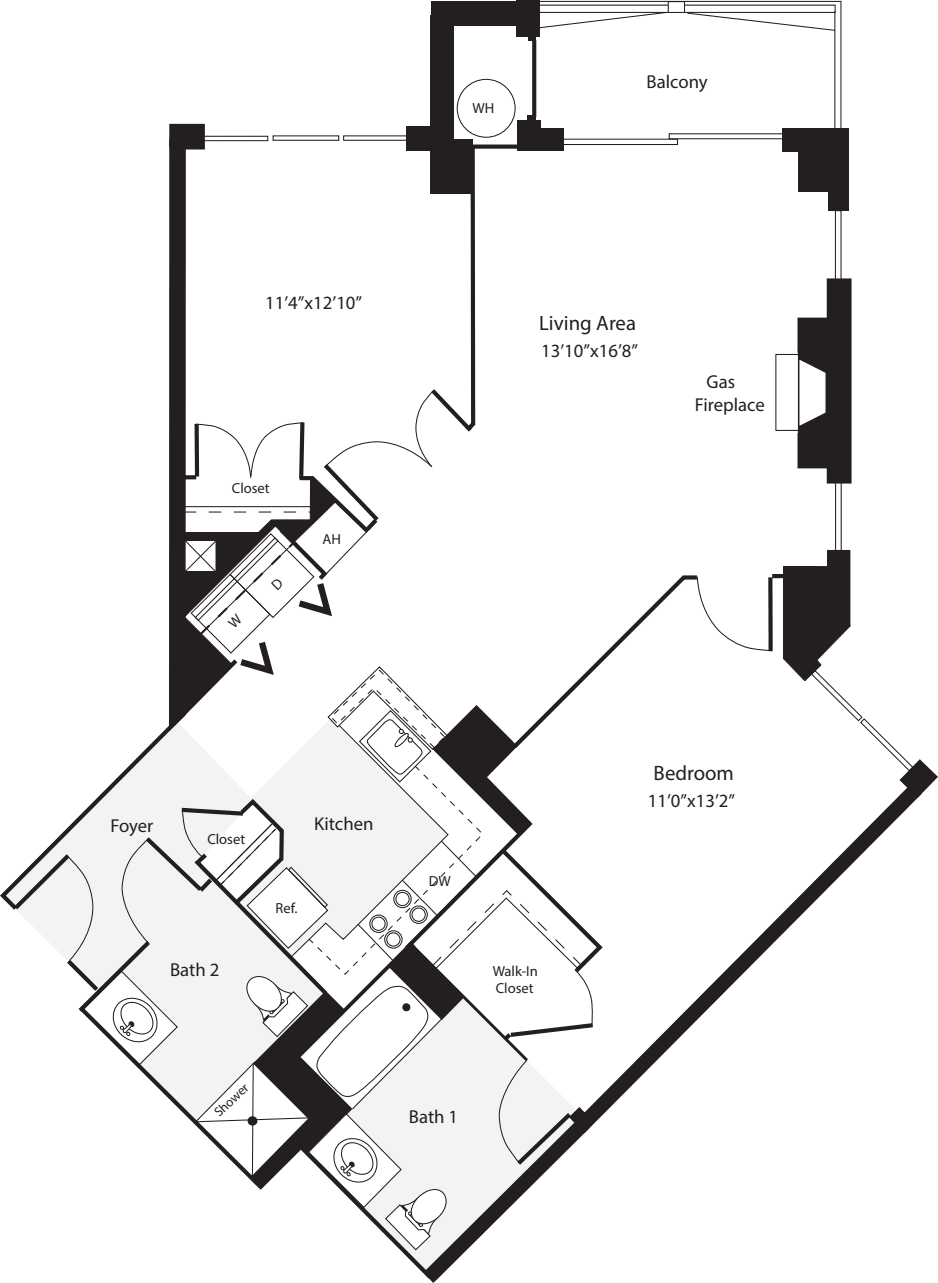 2 Bedrooms AA floorplan