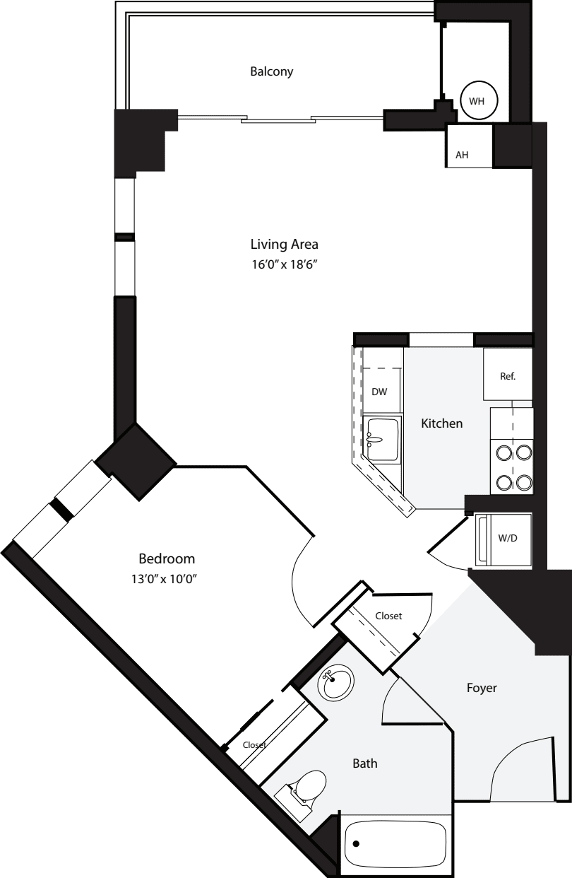 1 Bedroom B no Terrace floorplan