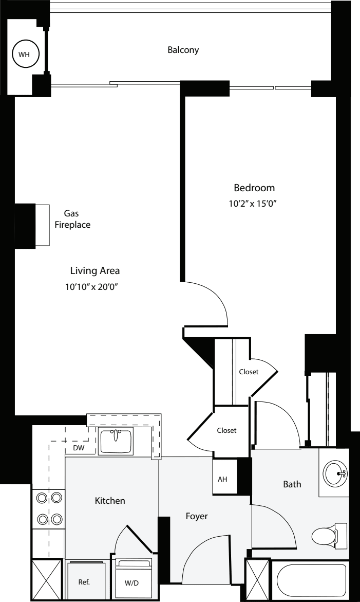 1 Bedroom F no Terrace floorplan