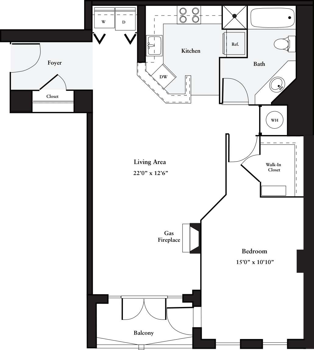 1 Bedroom L floorplan