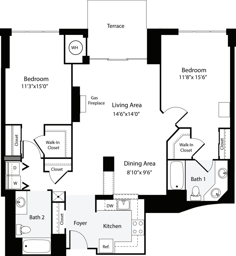 2 Bedrooms F floorplan