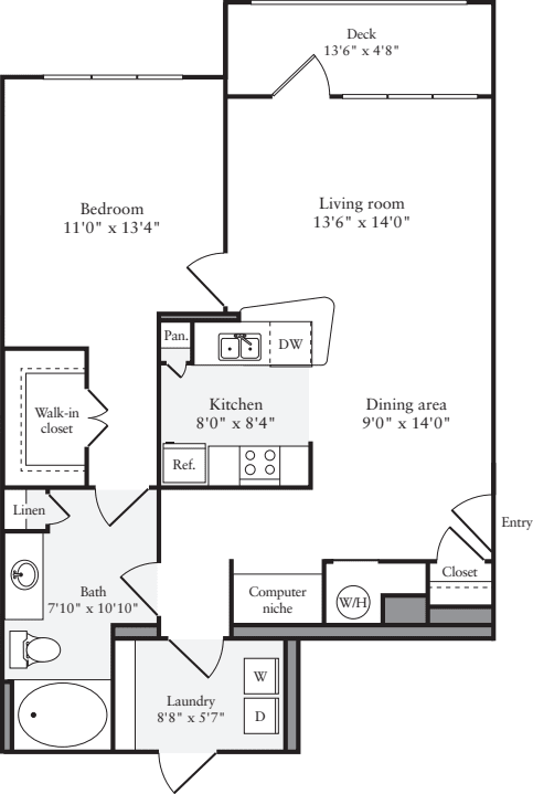 1 Bedroom B floorplan