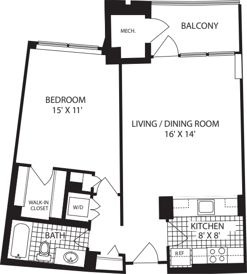 1 Bedroom D floorplan