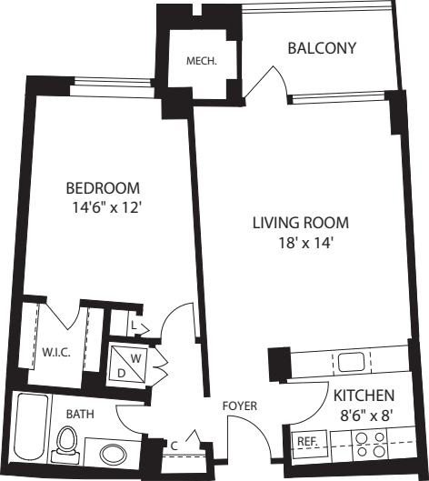 1 Bedroom G floorplan