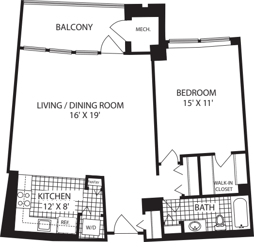 1 Bedroom M floorplan