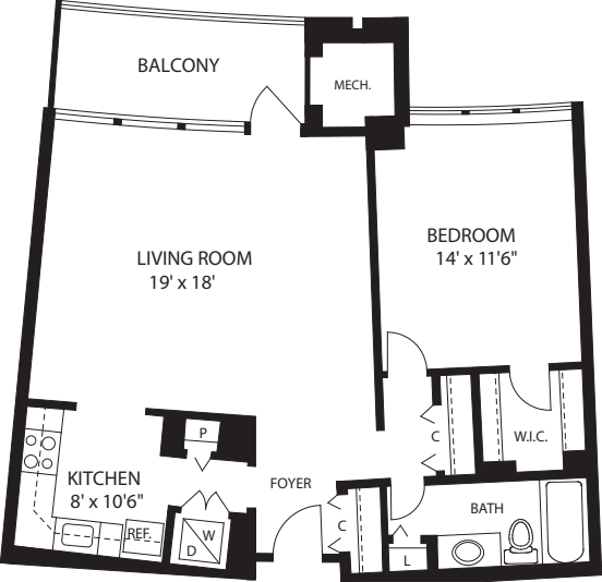1 Bedroom O floorplan