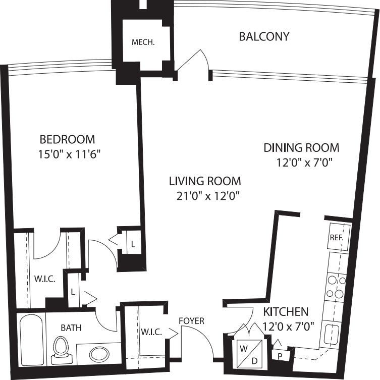 1 Bedroom P floorplan