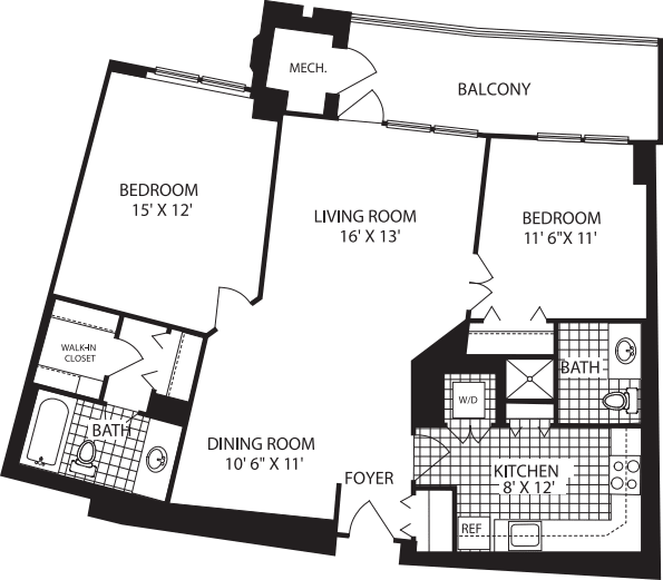 2 Bedrooms E floorplan