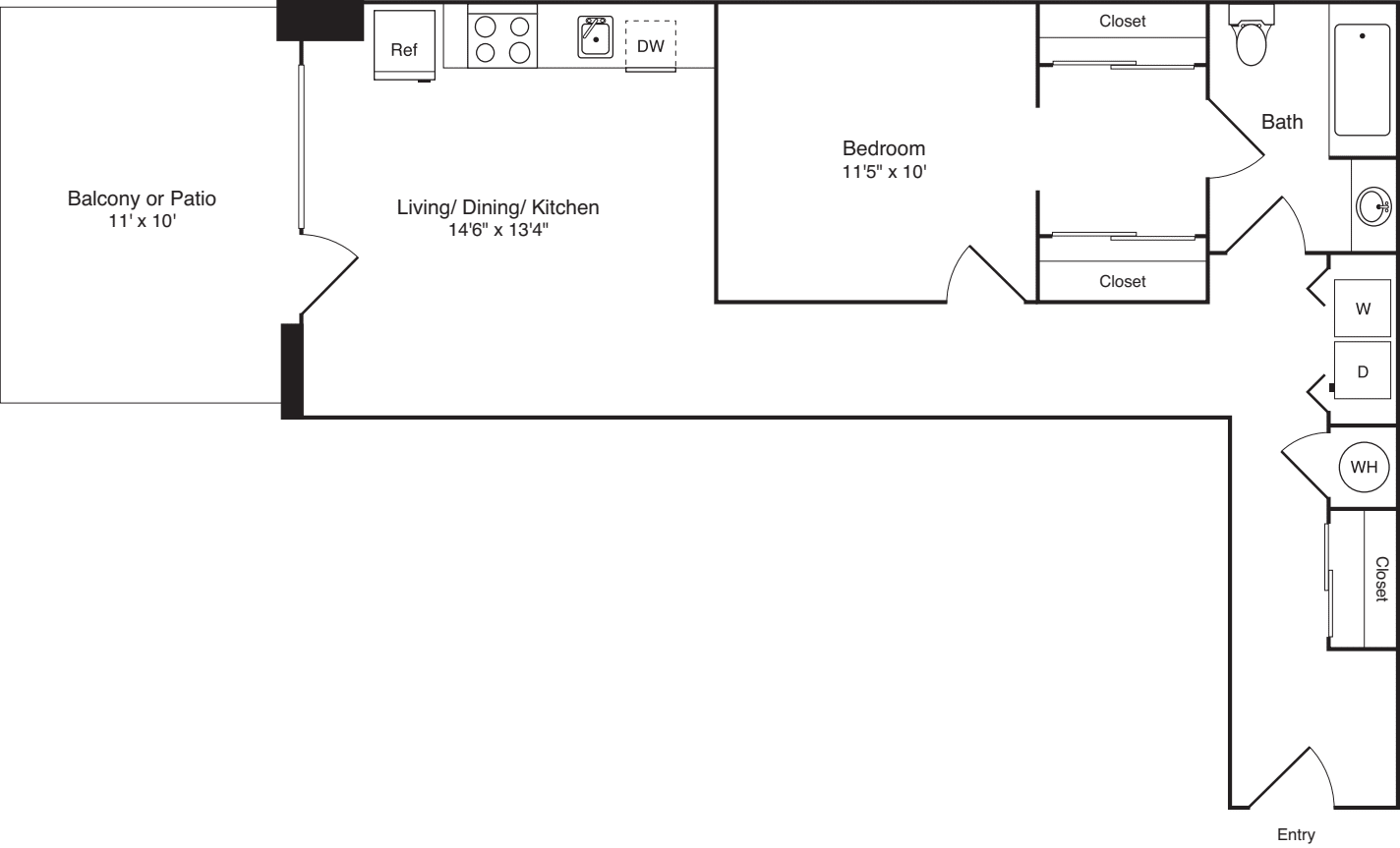 1 Bedroom D floorplan