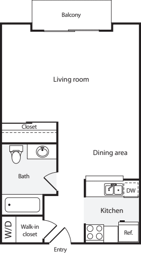 Studio B with WD floorplan