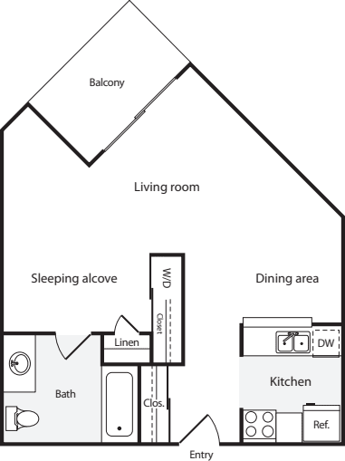 1 Bedroom B with WD floorplan