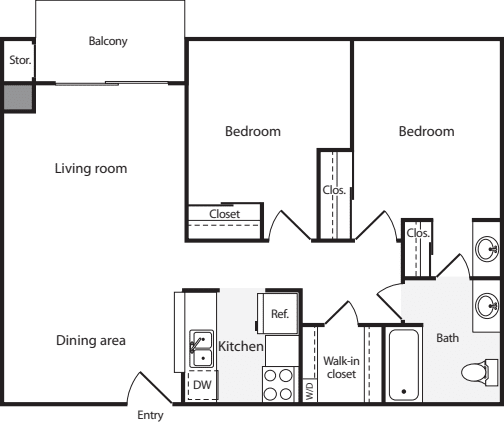 2 Bedroom A with WD floorplan