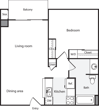 1 Bedroom A with WD